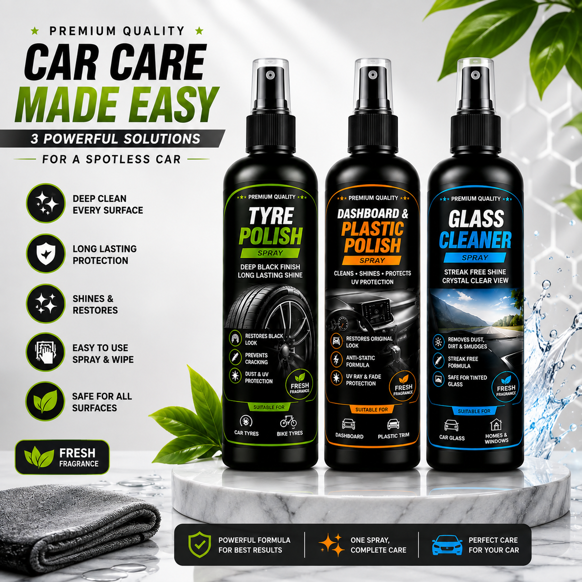 Car Care Combo Pack – 3 in 1 Cleaning & Polish Kit
